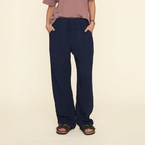XiRENA Dylan Straight Wide Leg Pants North Star Blue Cotton Gauze Drawstring M